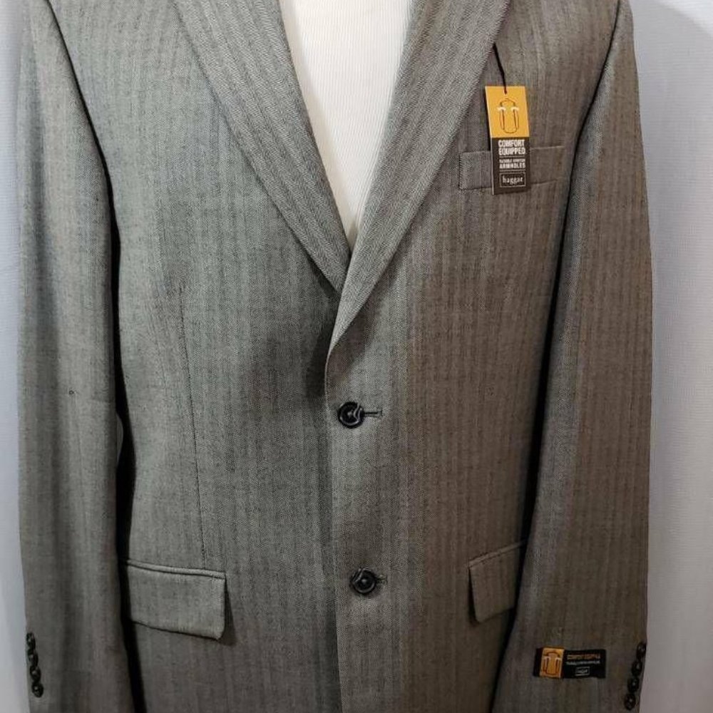 Haggar Mens Two Button Blazer Gray Chevron Flexibl